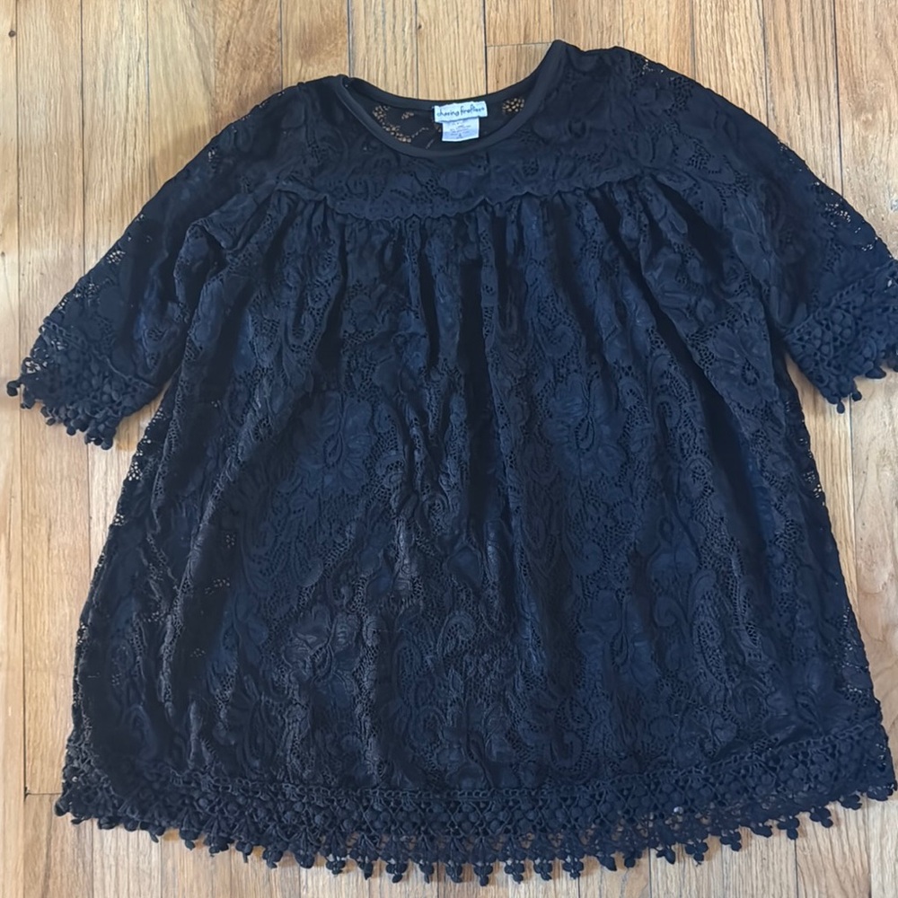 Chasing fireflies girls medium 7-8 Black Lace Dress Crochet Trim and stretch
